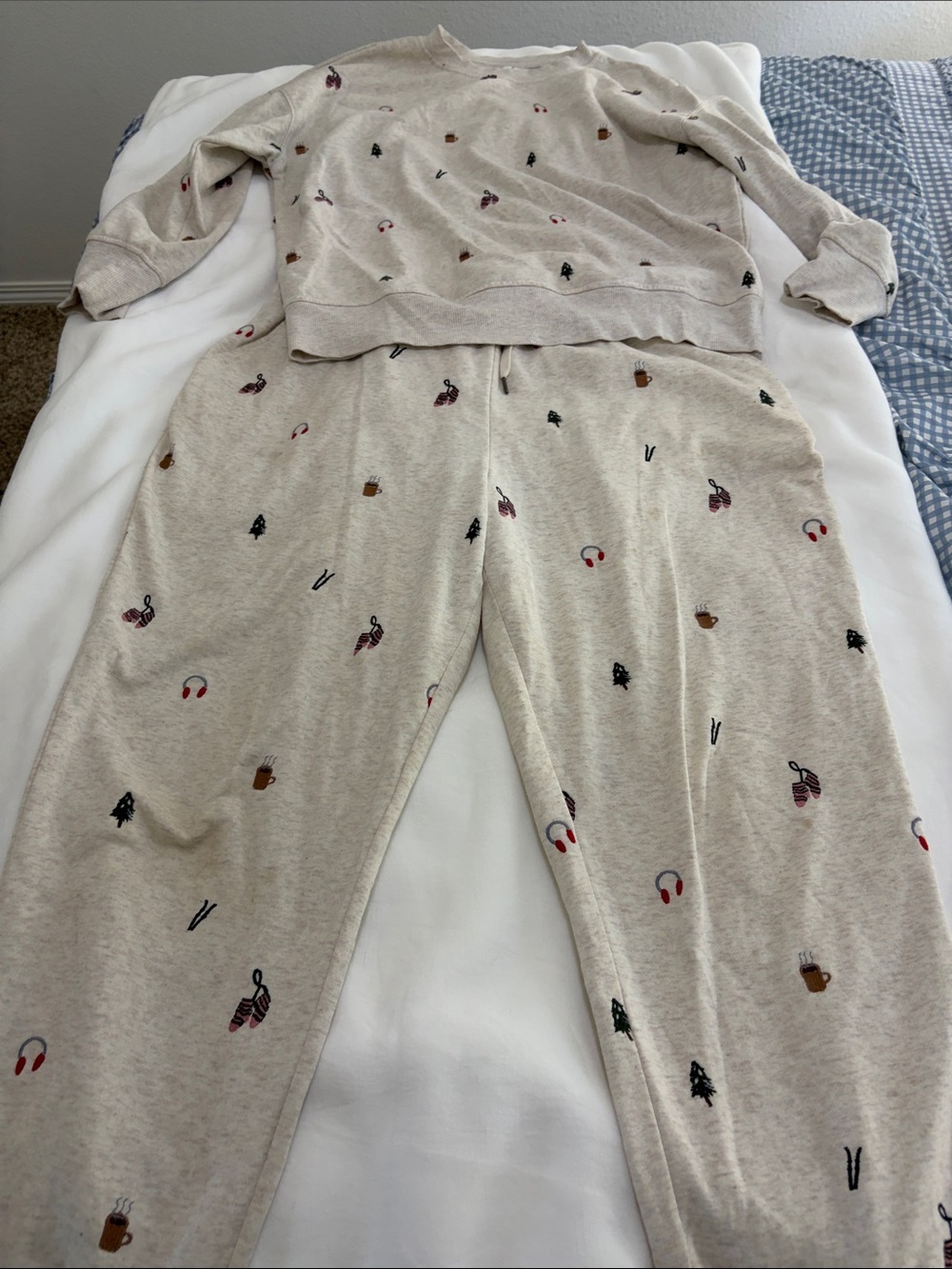 Maurices Beige Cozy Holiday PJ Set with Tiny Festive Motifs